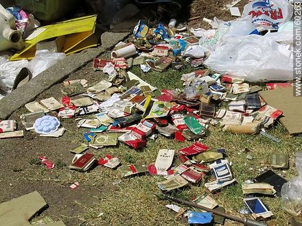 Old collection of small boxes of cigarettes in the trash -  - URUGUAY. Photo #60263