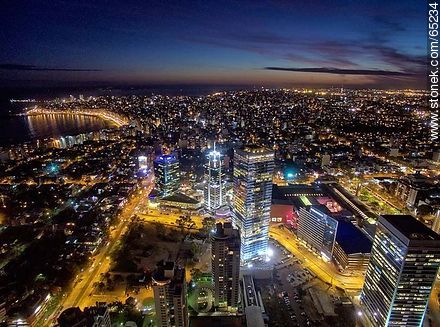 Nocturnal aerial photo of the Rambla Armenia and World Trade Center Montevideo - Department of Montevideo - URUGUAY. Photo #65234