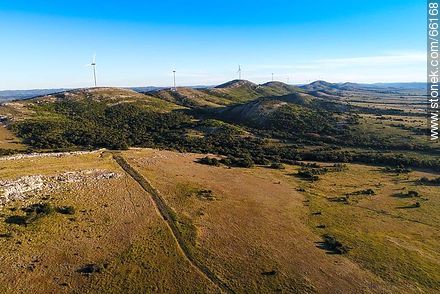 Aerial photo of wind power mills of UTE in the Sierra de Carapé - Department of Maldonado - URUGUAY. Photo #66168