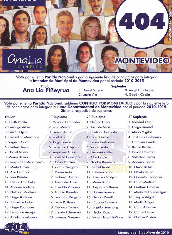 Elecciones municipales de Montevideo. 9 de mayo 2010. Lista 404 - Departamento de Montevideo - URUGUAY. Foto No. 35856