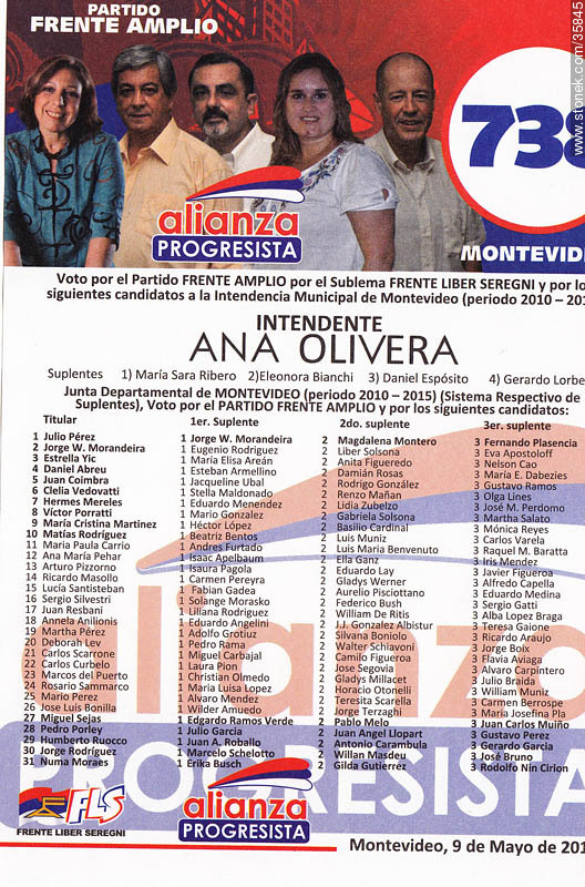 Elecciones municipales de Montevideo. 9 de mayo 2010. Lista 738 - Departamento de Montevideo - URUGUAY. Foto No. 35845