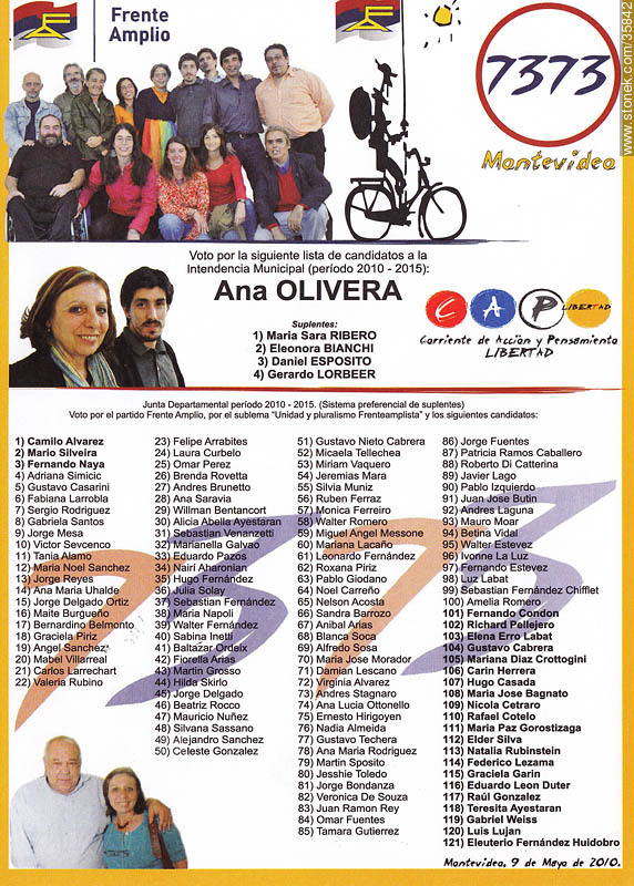 Municipal election 2010 candidate list. - Department of Montevideo - URUGUAY. Photo #35842