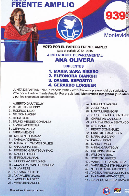 Elecciones municipales de Montevideo. 9 de mayo 2010. Lista 9393 - Departamento de Montevideo - URUGUAY. Foto No. 35855