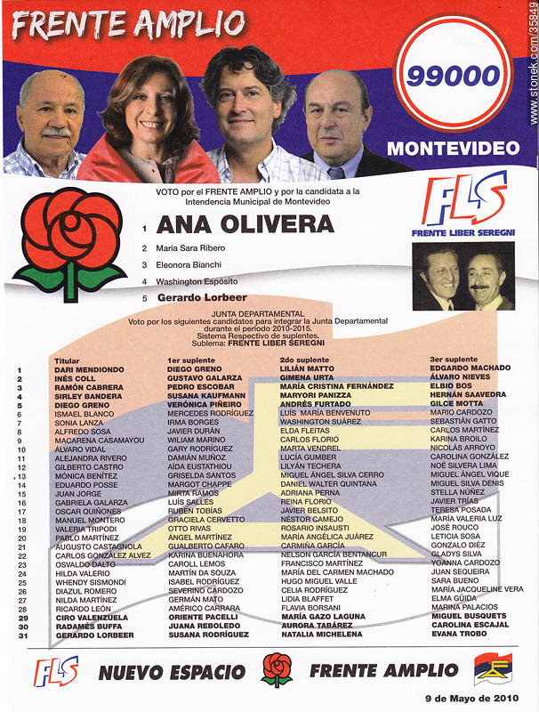 Municipal election 2010 candidate list. - Department of Montevideo - URUGUAY. Photo #35849