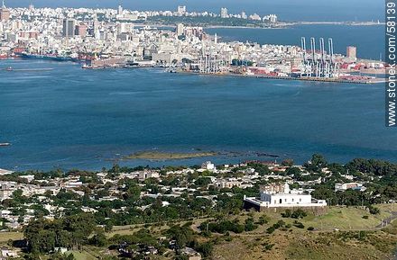 Aerial view of Cerro, its fortress, the bay and the city of Montevideo. Port and Punta Carretas. - Department of Montevideo - URUGUAY. Photo #58139