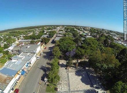 Aerial photo of the town of Sauce. Artigas Square.  Carmelo René González Ave. - Department of Canelones - URUGUAY. Photo #61537