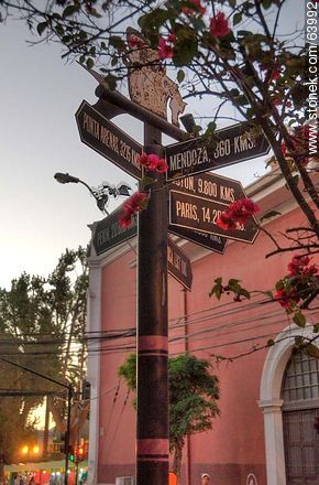 Post with arrows and distances to cities. Concepción Street - Chile - Others in SOUTH AMERICA. Photo #63992