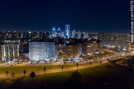 Night aerial view of the Rambla Rep. Of Peru. World Trade Center Towers - Department of Montevideo - URUGUAY. Photo #65579