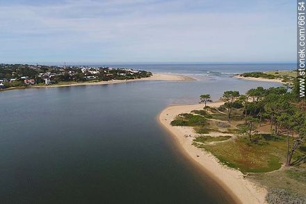 Aerial photo of the river Maldonado and its mouth in the Atlantic Ocean - Punta del Este and its near resorts - URUGUAY. Photo #66154