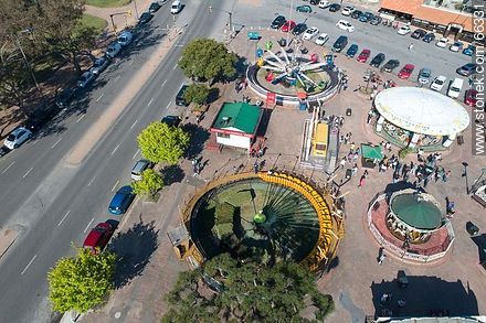 Aerial view of the Rodó Park playground. The Gusano loco (Crazy Worm), the helicopters and the carousels. - Department of Montevideo - URUGUAY. Photo #66331