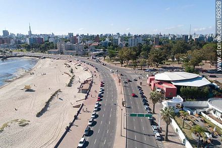 Aerial view of the Rambla Pte. Wilson, Macdonald's and Plaza Mateo. Ramirez Beach - Department of Montevideo - URUGUAY. Photo #66328