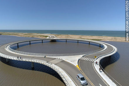 Aerial view of the circular bridge over Laguna Garzón - Department of Rocha - URUGUAY. Photo #66529