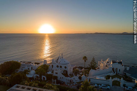 Aerial view of the setting sun from Casapueblo - Punta del Este and its near resorts - URUGUAY. Photo #67114
