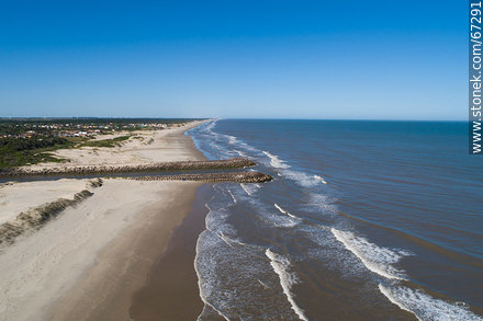 Aerial view of the Chuy stream at its mouth in the Atlantic Ocean. Border with Brazil - Department of Rocha - URUGUAY. Photo #67291
