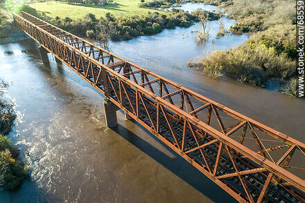 Aerial view of the railroad bridge that crosses the Santa Lucía River. Border between Canelones and Florida - Department of Florida - URUGUAY. Photo #68559