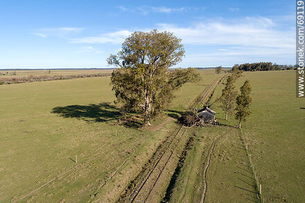 Aerial view of the old train stop at kilometer 269 - Durazno - URUGUAY. Photo #69119