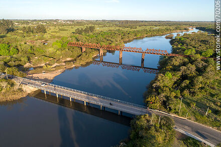 Aerial view of the local and railway bridges over the Olimar Chico River - Department of Treinta y Tres - URUGUAY. Photo #70206