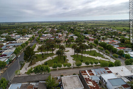 Aerial view of Lázaro Cabrera square and Nuestra Señora del Carmen parish - Lavalleja - URUGUAY. Photo #70663