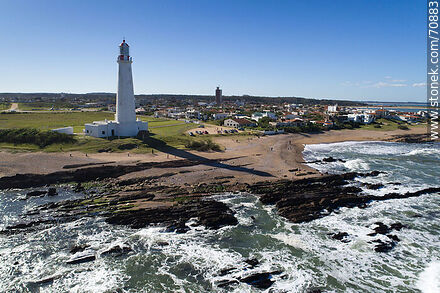Aerial view of the lighthouse and cape Santa María - Department of Rocha - URUGUAY. Photo #70883
