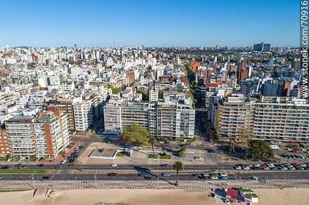 Aerial view of Pocitos beach and República del Perú promenade - Department of Montevideo - URUGUAY. Photo #70916