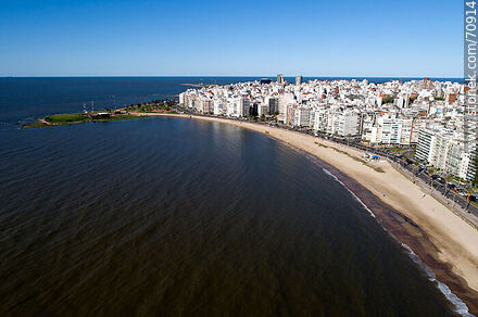 Aerial view of Pocitos beach and República del Perú promenade - Department of Montevideo - URUGUAY. Photo #70914