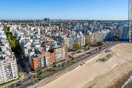 Aerial view of Pocitos beach and República del Perú promenade - Department of Montevideo - URUGUAY. Photo #70912