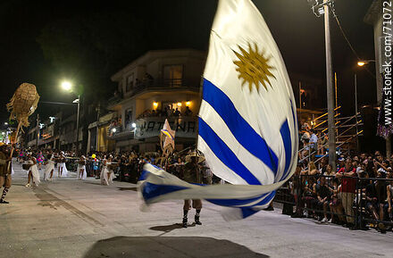 Llamadas parade 2018. Large Uruguayan flag in the parade - Department of Montevideo - URUGUAY. Photo #71072