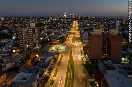 Aerial view of L. A. de Herrera Ave. to the south at dusk - Department of Montevideo - URUGUAY. Photo #71960