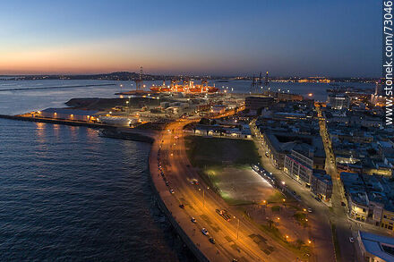 Aerial photo of Rambla Francia at dusk - Department of Montevideo - URUGUAY. Photo #73046