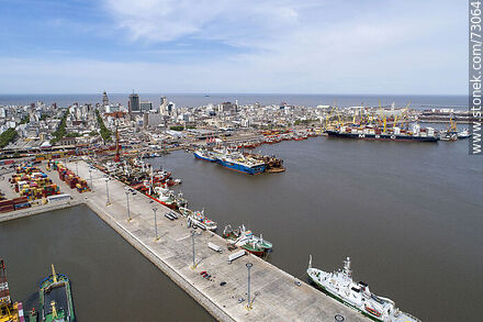 Aerial view of Pier C, the harbor and the Old City. - Department of Montevideo - URUGUAY. Photo #73064