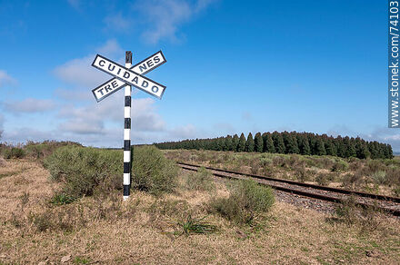 Railroad crossing sign in the middle of a field - Tacuarembo - URUGUAY. Photo #74103