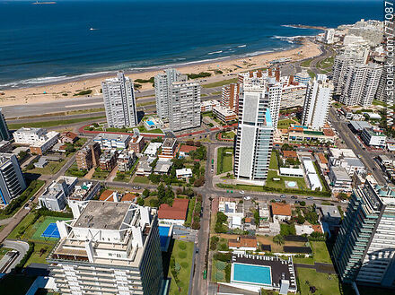 Aerial view from the top of the buildings towards the beach - Punta del Este and its near resorts - URUGUAY. Photo #77087