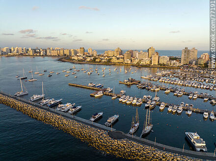 Aerial view of Rambla Artigas in front of the port at sunset - Punta del Este and its near resorts - URUGUAY. Photo #77191