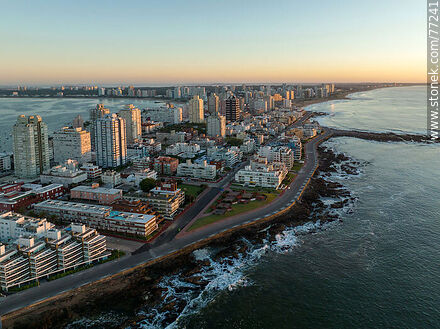 Aerial view of the Peninsula with the first rays of sunlight - Punta del Este and its near resorts - URUGUAY. Photo #77241
