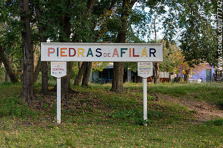 Piedras de Afilar train station. Station sign - Department of Canelones - URUGUAY. Photo #77742