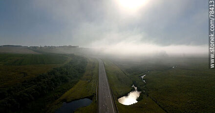 Aerial view of morning haze over route 8 - Department of Treinta y Tres - URUGUAY. Photo #78413