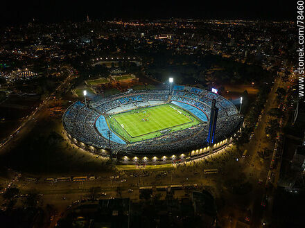 Aerial view of the Centenario Stadium illuminated at night. - Department of Montevideo - URUGUAY. Photo #78460