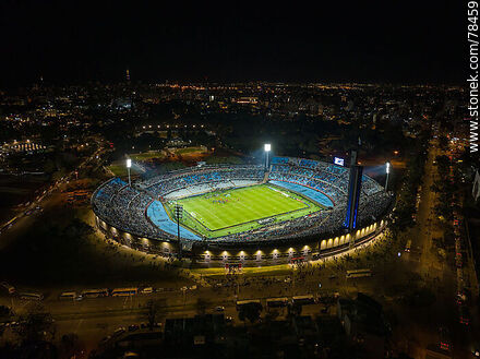 Aerial view of the Centenario Stadium illuminated at night. - Department of Montevideo - URUGUAY. Photo #78459