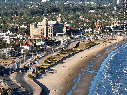 Aerial photo of the rambla and hotel Carrasco in the afternoon. - Department of Montevideo - URUGUAY. Photo #78926