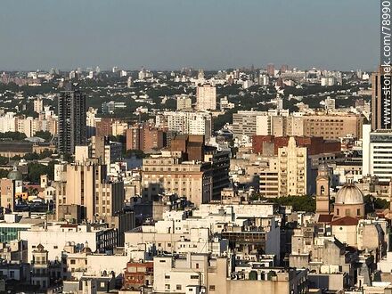 Aerial view of various buildings in downtown Montevideo - Department of Montevideo - URUGUAY. Photo #78990
