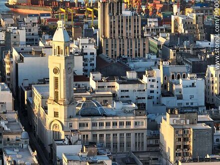 Aerial view of El Correo headquarters and its tower - Department of Montevideo - URUGUAY. Photo #79000