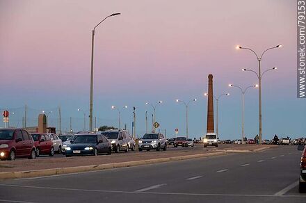 Rambla Francia at sunset with the old chimney in the background - Department of Montevideo - URUGUAY. Photo #79153