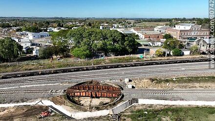 Aerial view of the Florida train station. Locomotive rotation. May 2023 - Department of Florida - URUGUAY. Photo #80742