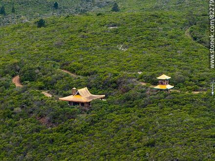 Aerial view of a Buddhist temple in the Carapé mountain range - Lavalleja - URUGUAY. Photo #82279