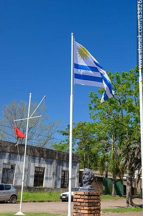 Bandera uruguaya flameando en Bella Unión - Departamento de Artigas - URUGUAY. Foto No. 83826