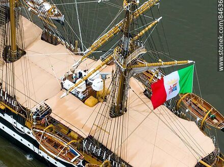 Aerial view of the training ship Amerigo Vespucci with the Italian flag flying. - Department of Montevideo - URUGUAY. Photo #84636