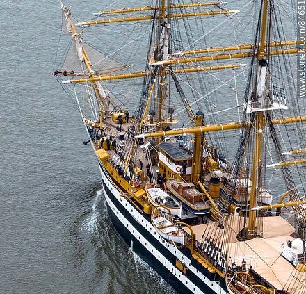 Aerial view of the training ship Amerigo Vespucci leaving the port of Montevideo - Department of Montevideo - URUGUAY. Photo #84651