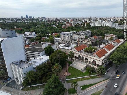 Aerial view of the Italian Hospital and the Adventist temple - Department of Montevideo - URUGUAY. Photo #85284