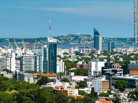 Aerial view of the Congress and Telecommunications (Antel) towers and Montevideo Hill - Department of Montevideo - URUGUAY. Photo #85349