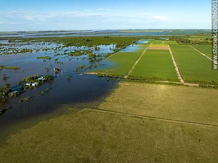 Aerial view of streets and plantations flooded by the rising Cuareim River. - Artigas - URUGUAY. Photo #86001
